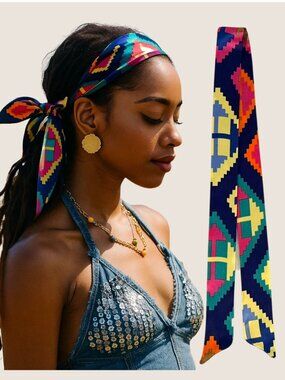 Slim Scarf Multicolor Geometric Aztec Pattern Bright Bold Lightweight No.28